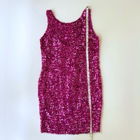 Vintage 1980s Night Line Silk Barbie Pink Sequin Sleeveless Dress Size 10 M - Picture 13 of 16